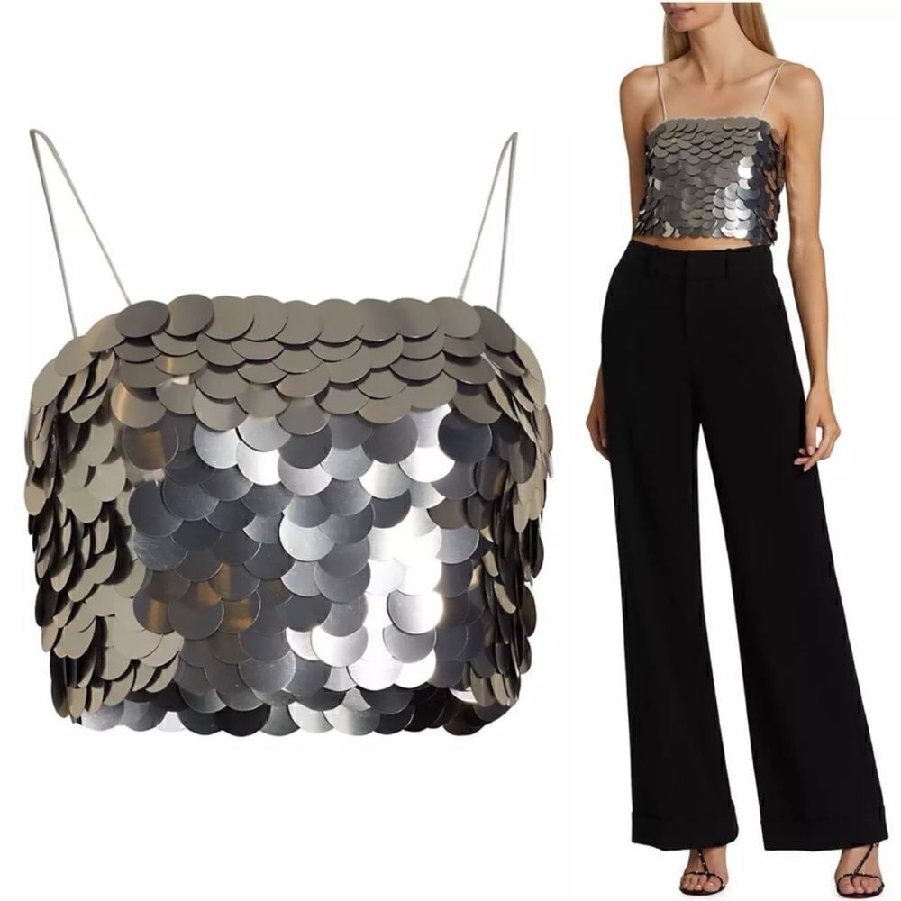Alice + Olivia Ceresi Metallic Embellished Disc Crop Bandeau Cami Top NWT $355